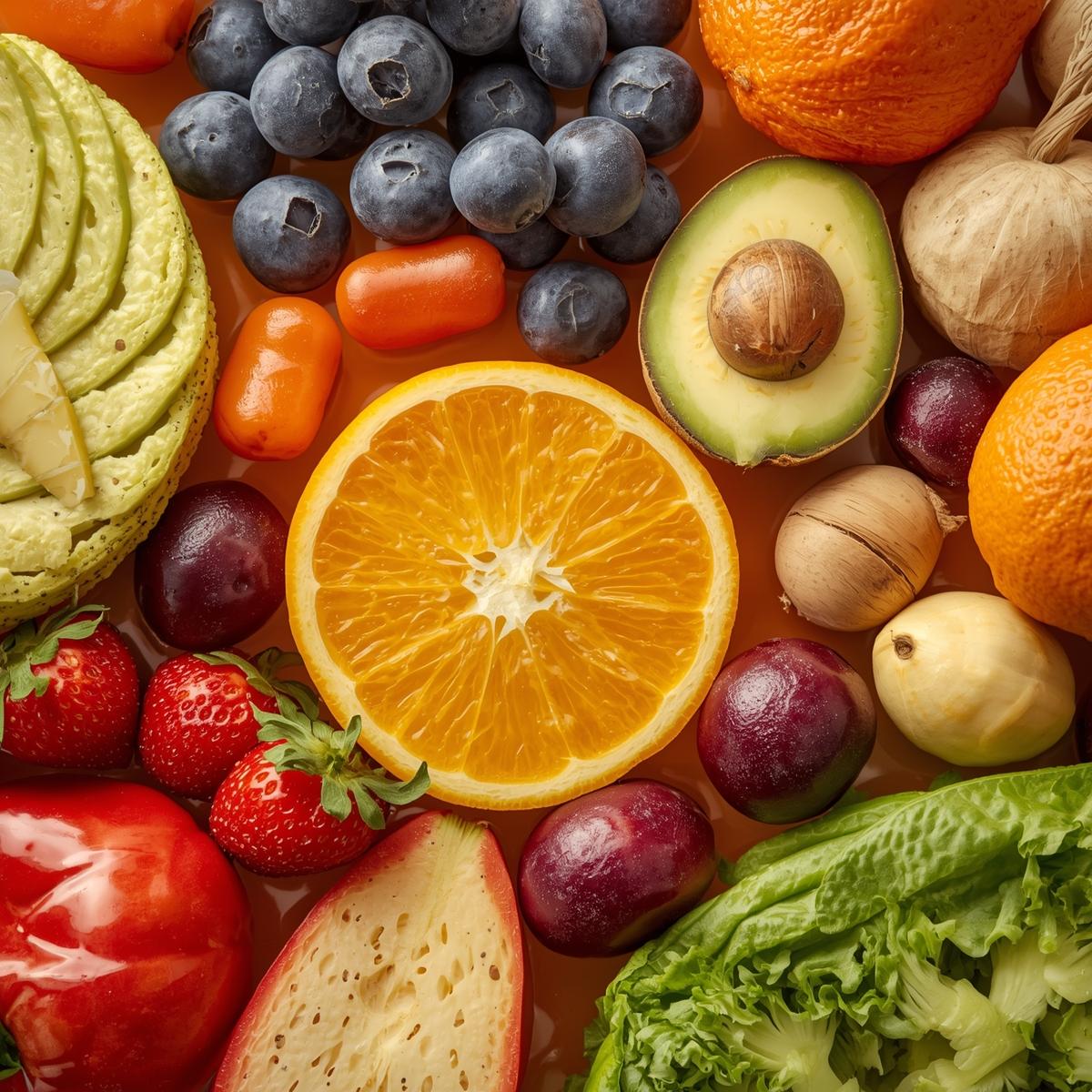 Close-up view of Novarex capsules and ingredients spread naturally on a wooden surface